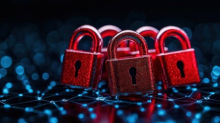 Futuristic Cybersecurity Threats: Tech Disruption and Digital Breaches in Complementary Color Scheme with Copy Space for Text