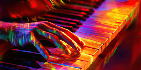 Melodic Fingerprints: A close-up of piano keys and hands in mid-performance.