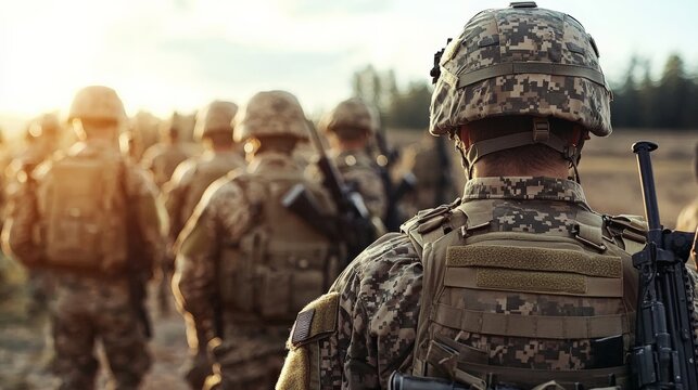 A military leader guiding troops to de-escalate a tense situation, capturing conflict and leadership in action