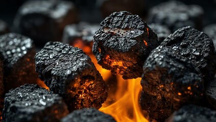 Close-up of glowing charcoal embers in a grill.