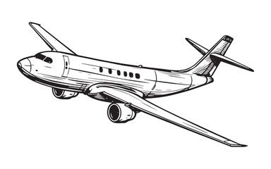 Airplane sketch vector illustration isolated on white background. Side view.