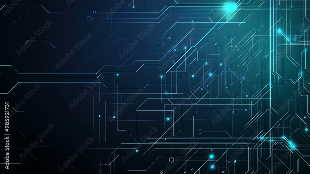 Aufkleber Abstract Digital Circuitry with Glowing Blue Lines and Nodes