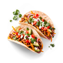 Delicious Mexican Tacos ready to eat with transparent background and shadow