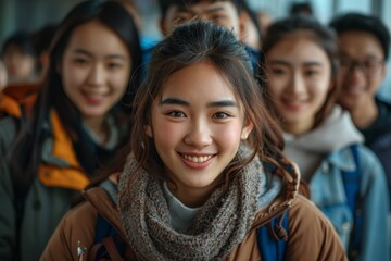 group of Chinese happy college students