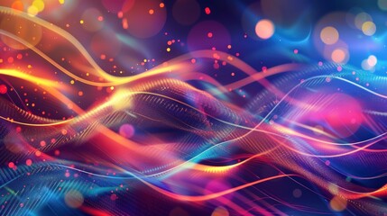 Abstract Neon Waves and Glowing Particles