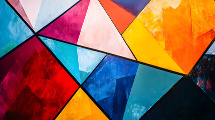 Fototapeta premium Bright triangles intersecting to form a layered abstract composition.