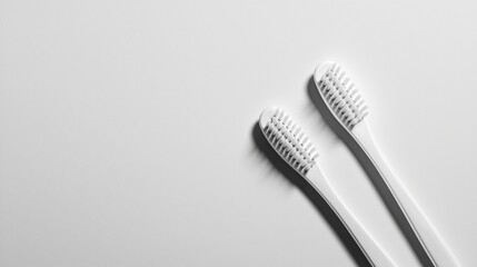 Minimalist Close-Up of Parallel Toothbrushes on White Countertop
