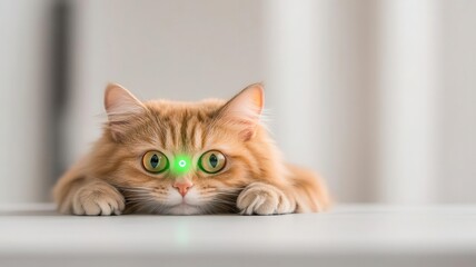 Cat practicing target training with a laser pointer, pet behavior, interactive cat training