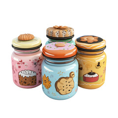 Colorful decorative jars filled with delightful treats, perfect for adding charm to any kitchen or bakery setting., isolated on a transparent background.
