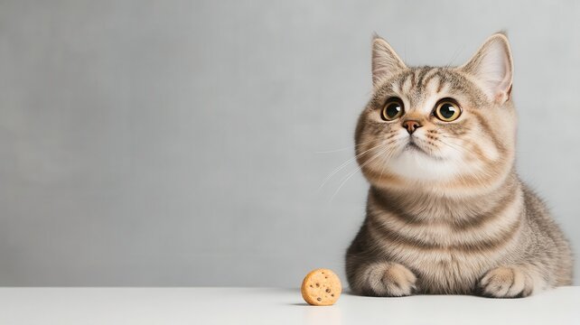 Cat receiving a treat after successful clicker training, pet training, positive reinforcement for cats