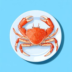 Cooked crab on white plate with blue background
