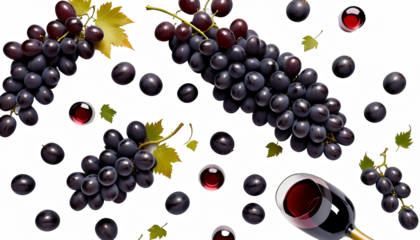 mix creative grapes black bunch wine white background red generative ai fruit wine vine fresh red bunch grape food ripe nature agriculture berry sweet winery purple black closeup tasty organic