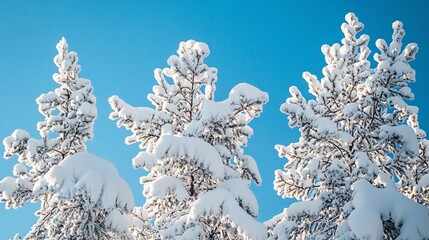 Snow-Covered Trees Against a Clear Blue Sky