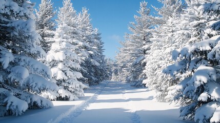 Obraz premium Snow-Covered Pathway in Serene Winter Landscape