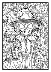 Line art halloween black and white for adults for fun and enjoy it