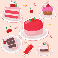 set of cute pink cake 