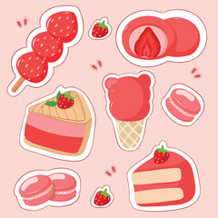 set of cute seamless pattern with cake and strawberry