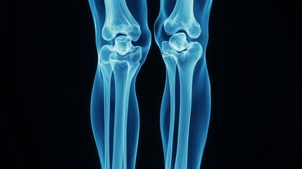 X-ray of Healthy Human Knees. A medical X-ray scan showcasing the bone structure of healthy knees, offering a clear view of the joints and bones.