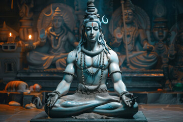 close up horizontal image of god shiva statue inside an hindu temple