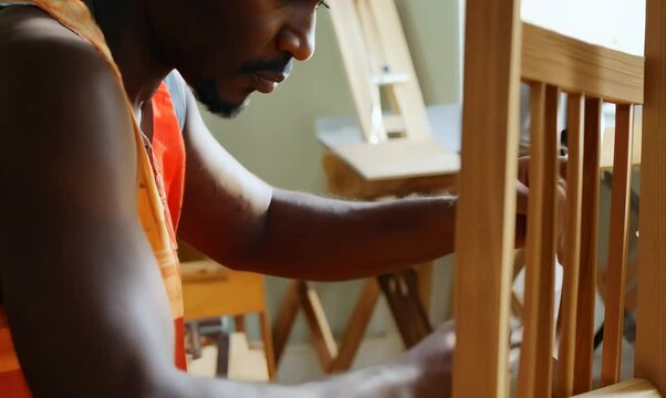 Gambian Man Assembling Furniture with Care