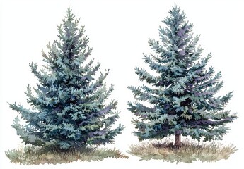Fototapeta premium Watercolor illustration of Christmas tree decorated for the new year