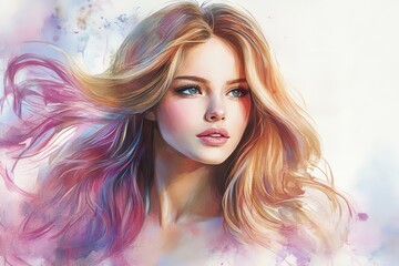Fototapeta premium Beautiful Lady with Long Flowing Hair