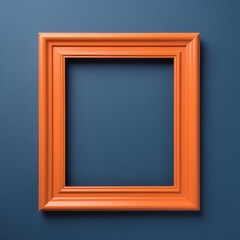 A rectangular orange photo frame hangs on a bare concrete wall.