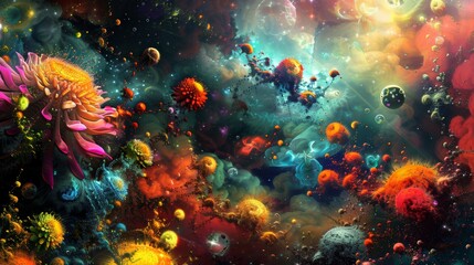 Vibrant and Mystical Cosmic Explosion in Surreal Digital Artwork