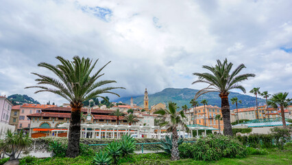 Fototapeta premium Panorama of the central part of Menton, France.