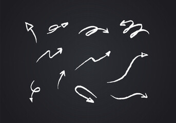 Set chalk arrow vector, crayon brush line stroke arrow element
