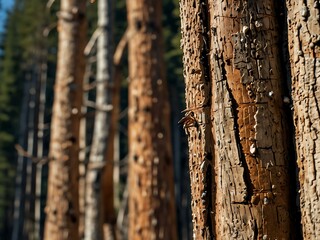 Fototapeta premium Detailed view of bark beetle devastation in Dolomite forests.