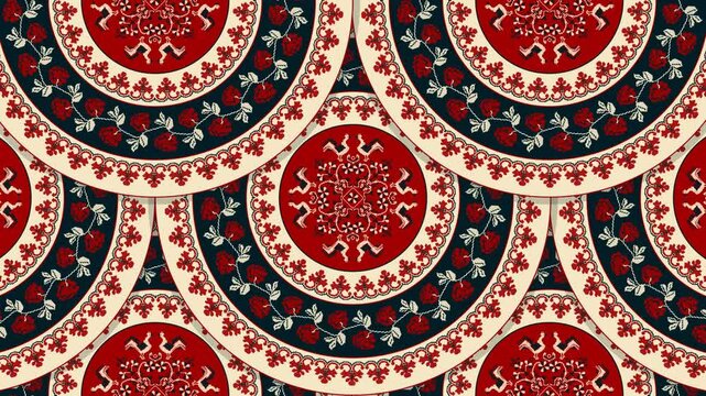 Polish traditional embroidery pattern, abstract 4k background loop in colors