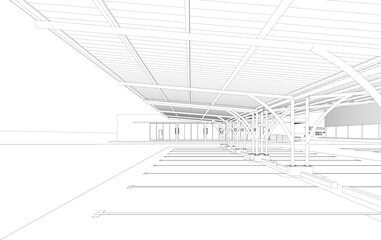3D illustration of parking and carport