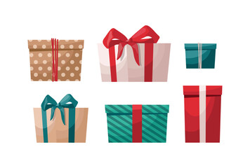 Set New Years gifts on white background