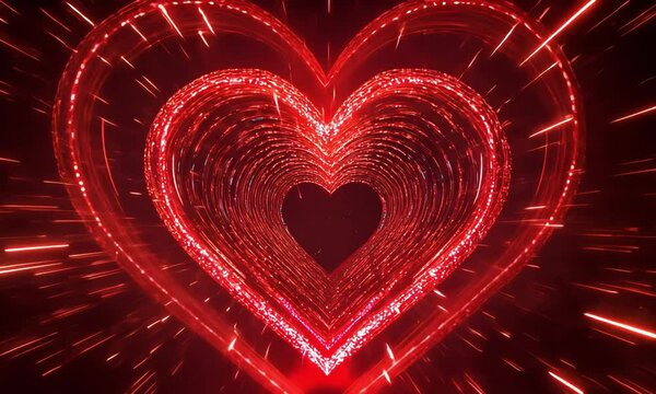 Abstract red heart glowing light.