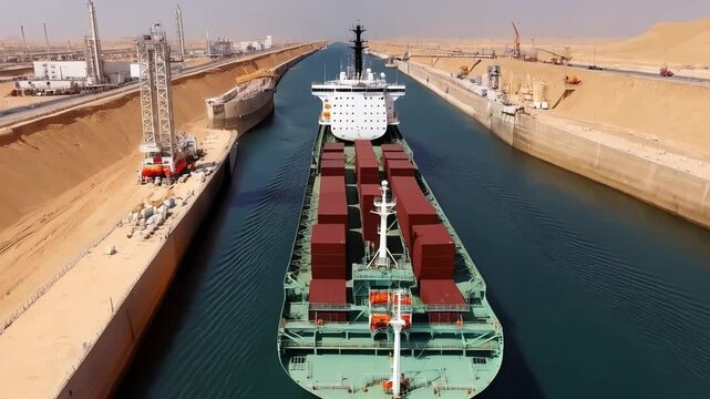 Cargo Ship Passing through Suez Canal - 4K Time-Lapse
