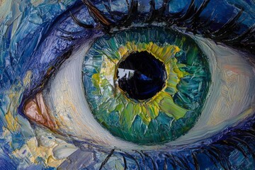 Close-up Oil Painting of a Green Eye
