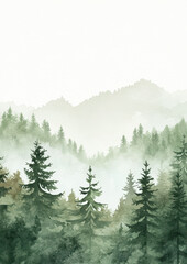 Fototapeta premium Watercolor, simple green summer forest background with space at the top of the page for writing.