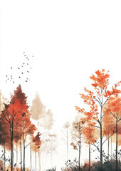 Watercolor, simple spring forest background with space at the top of the page for writing.