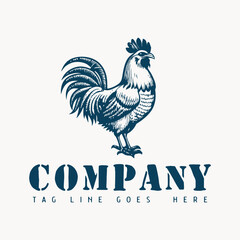 cool retro vintage hand drawn chicken farm logo