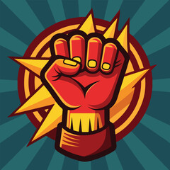 A Defiant Hands raising a flat cartoon illustration