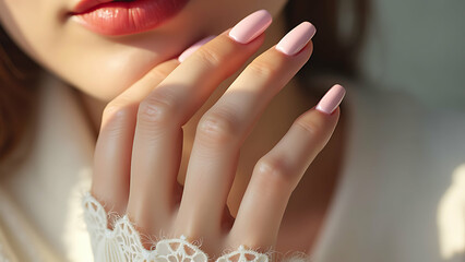 Fototapeta premium Studio portrait of beautiful serious woman with colored nails
