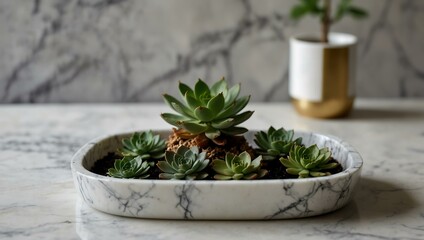 Elegant marble tray with a potted succulent.