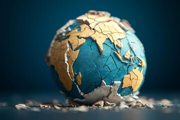 A cracked globe symbolizes environmental issues and global challenges, showcasing the fragility of our planet.