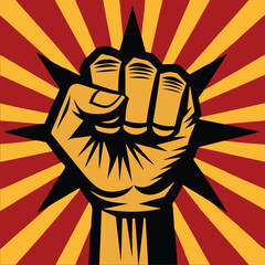 A Defiant Hands raising a flat cartoon illustration