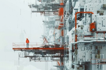 Modern construction project with graphic design  engineers  and technology.