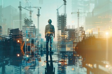 Modern construction project with graphic design  engineers  and technology.