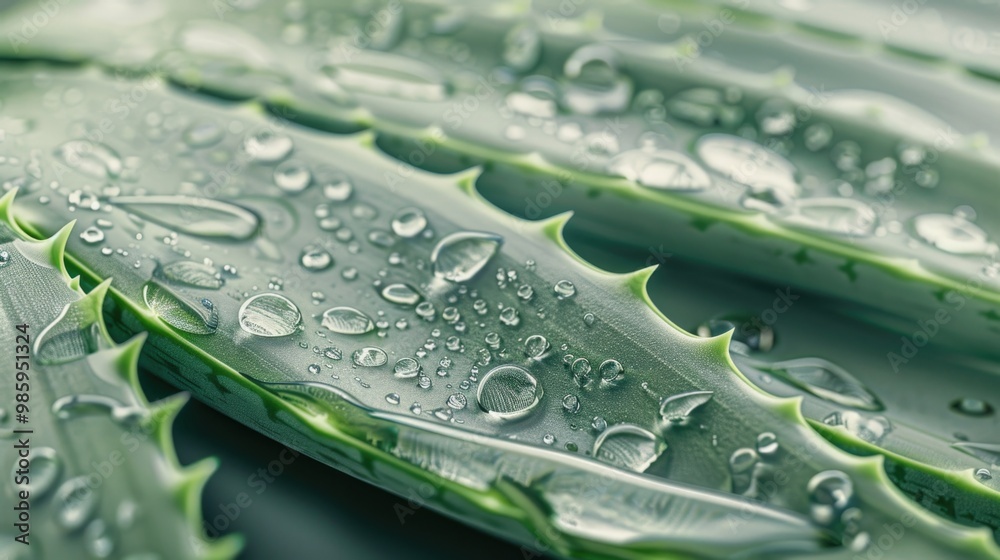 Poster a close-up shot of a leaf with water droplets shining on its surface