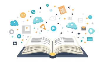 Open book in autumn leaves. Vintage style book illustration for design, print or background. Watercolor education, school design
