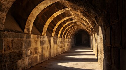 Stone Archway Passage with Sunlight Streaming Through